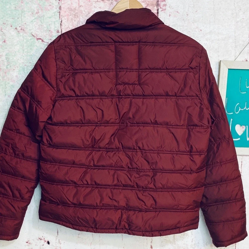 Gap Shiraz Burgundy Puffer Jacket Mens Small Quilted‎ Full Zip Snap HOL14